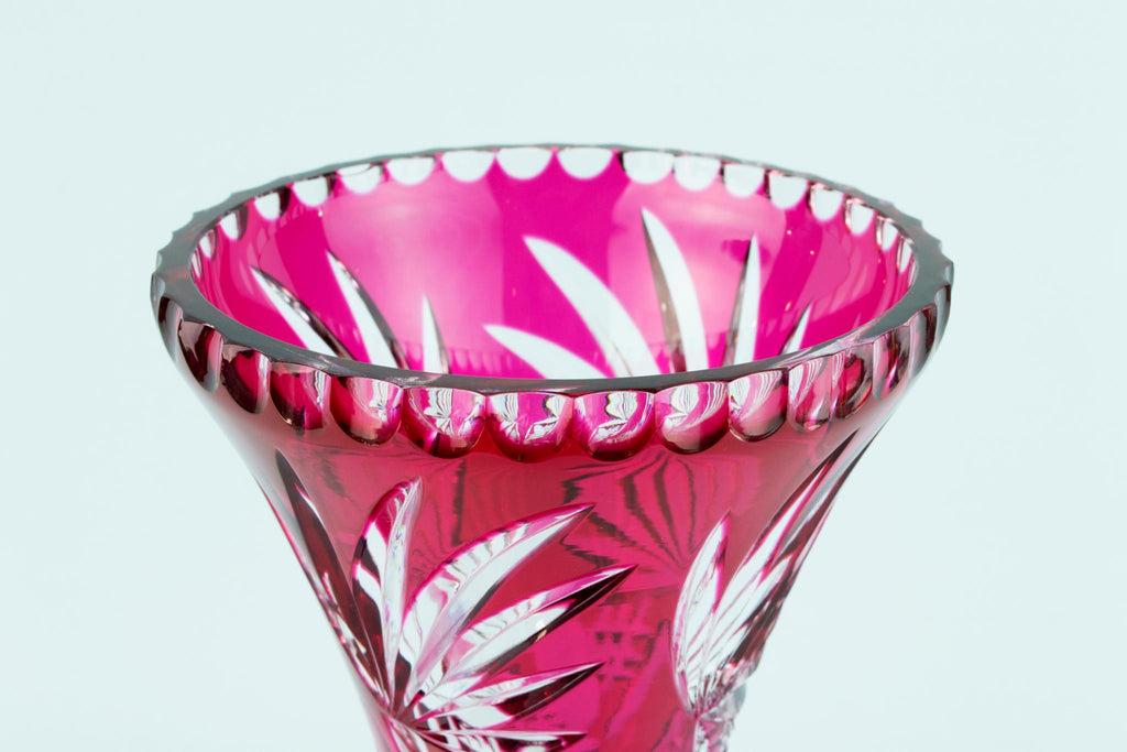 Cranberry Red Cut Glass Flower Vase