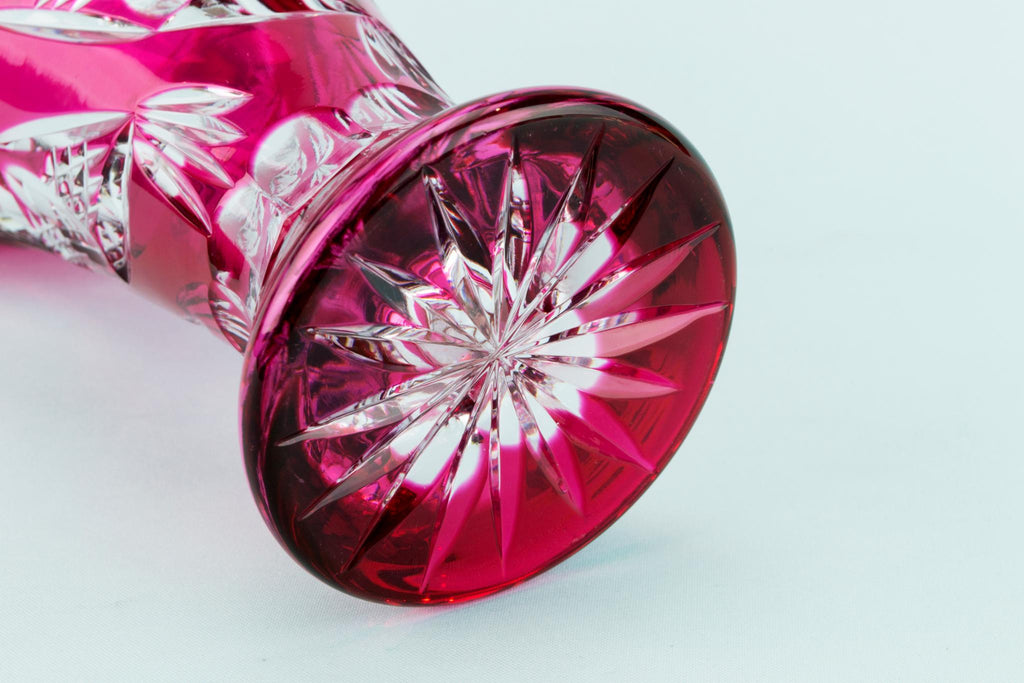 Cranberry Red Cut Glass Flower Vase