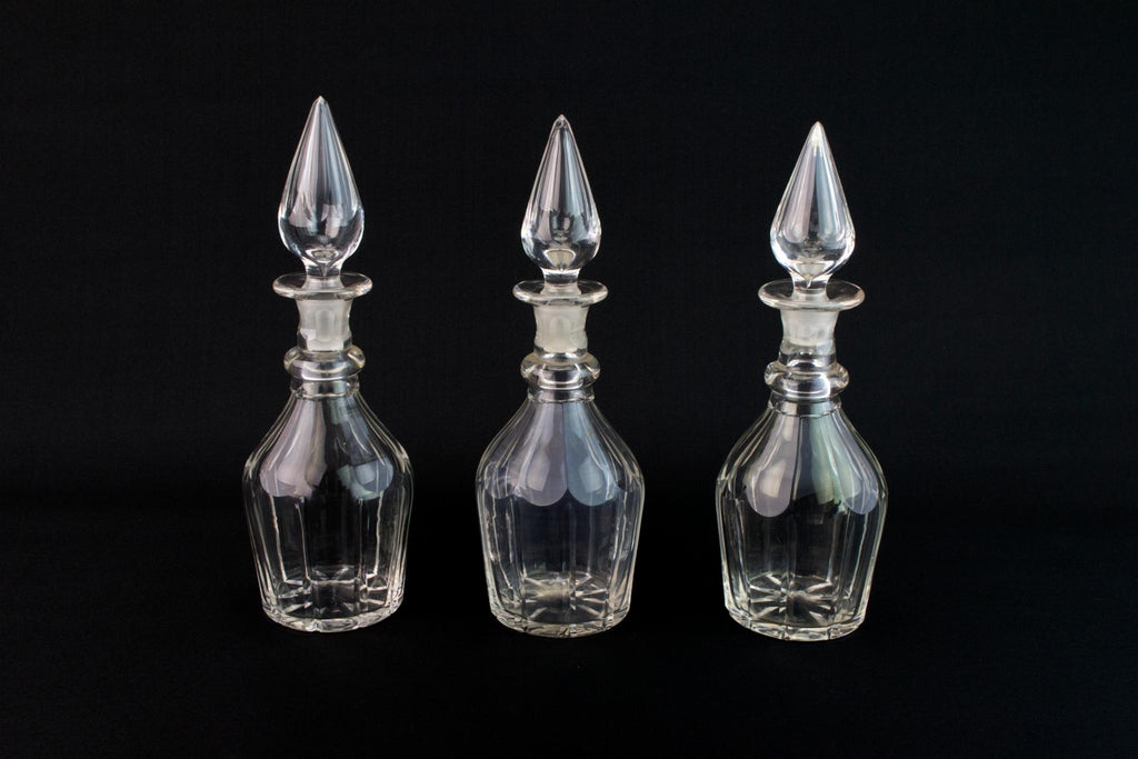 3 Cut Glass Barrel Decanters, English 1870s