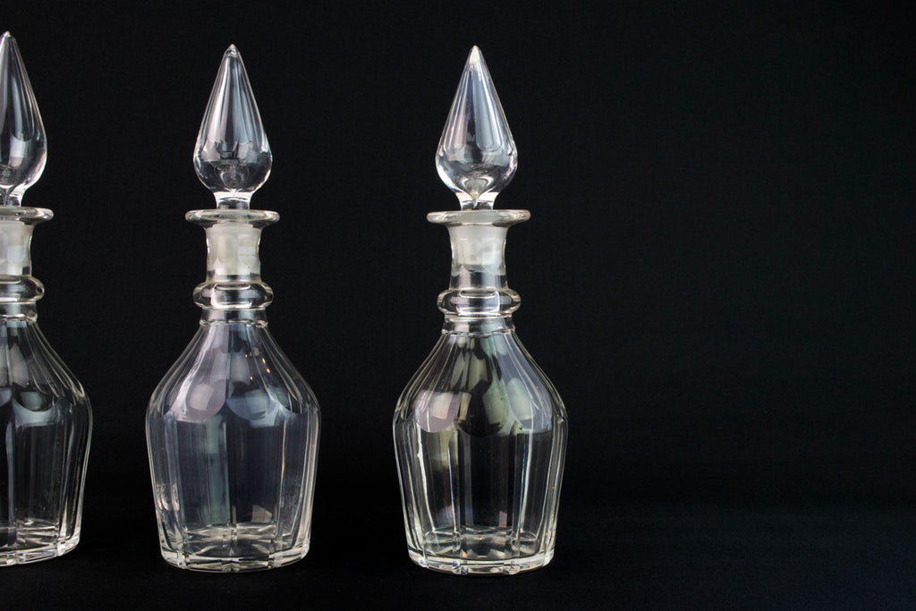 3 Cut Glass Barrel Decanters, English 1870s
