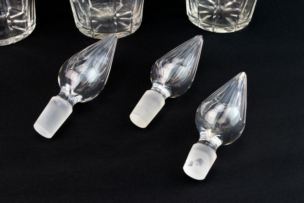 3 Cut Glass Barrel Decanters, English 1870s