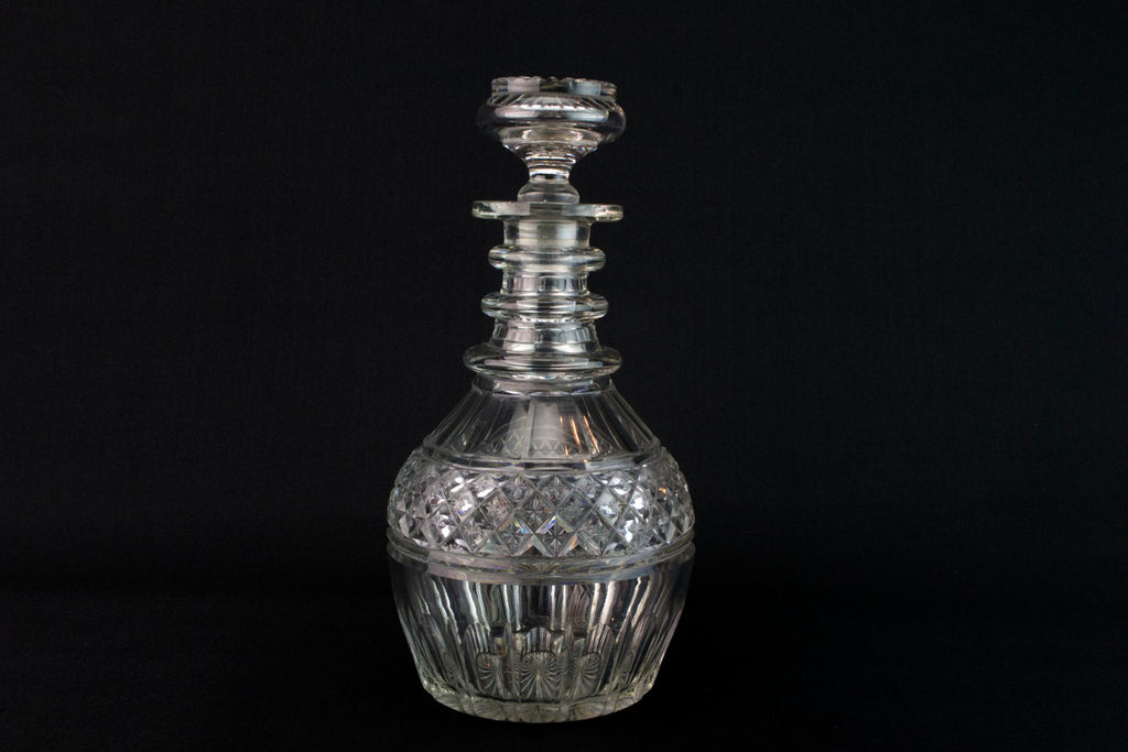 Cut Glass Barrel Decanter for Dessert Wine, English Early 1800s