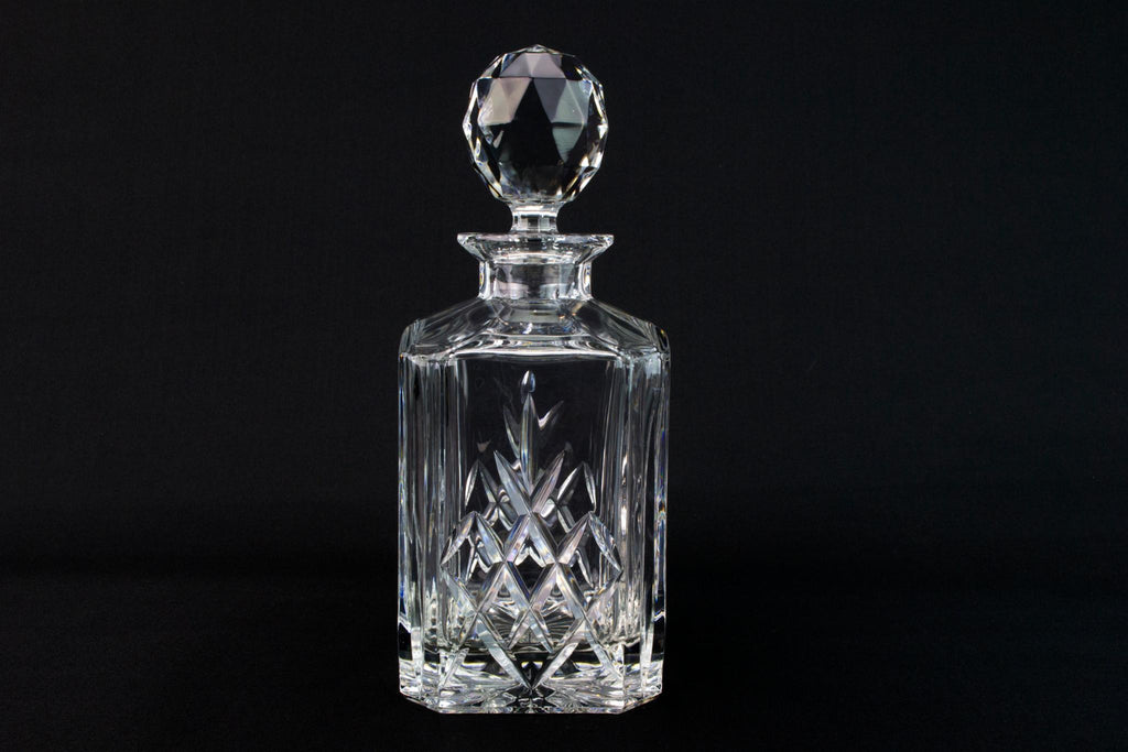 Cut Glass Square Whisky Decanter, English Late 20th Century