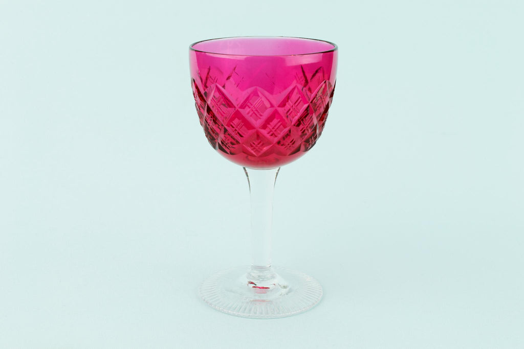 6 Cranberry red Dessert Wine Glasses, English Late 19th Century