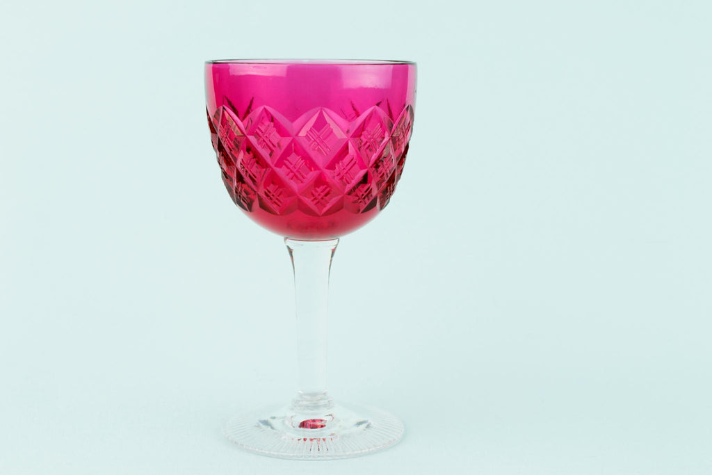 6 Cranberry red Dessert Wine Glasses, English Late 19th Century