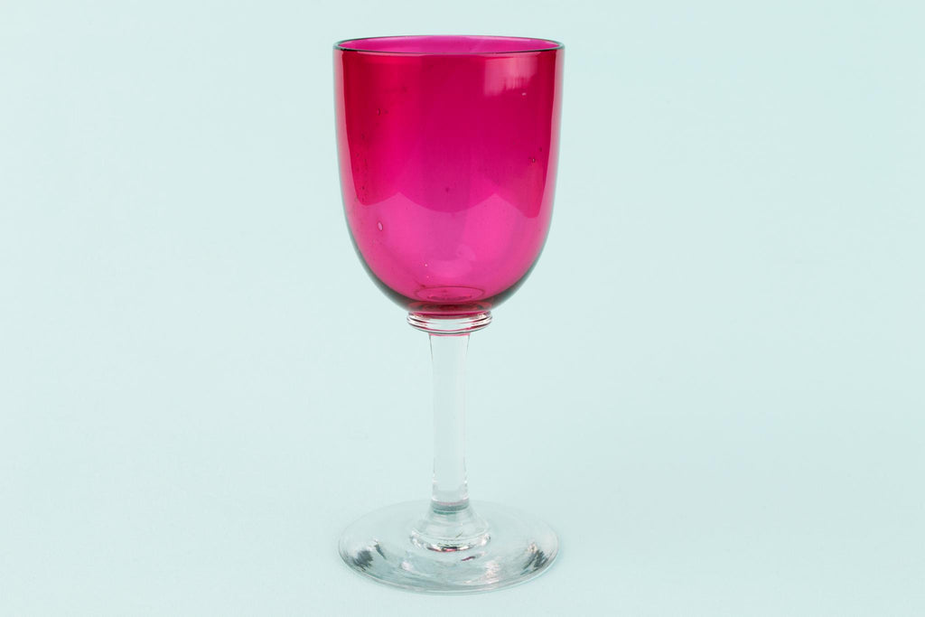 Set Of 6 Cranberry Red Wine Glasses, English 19th Century