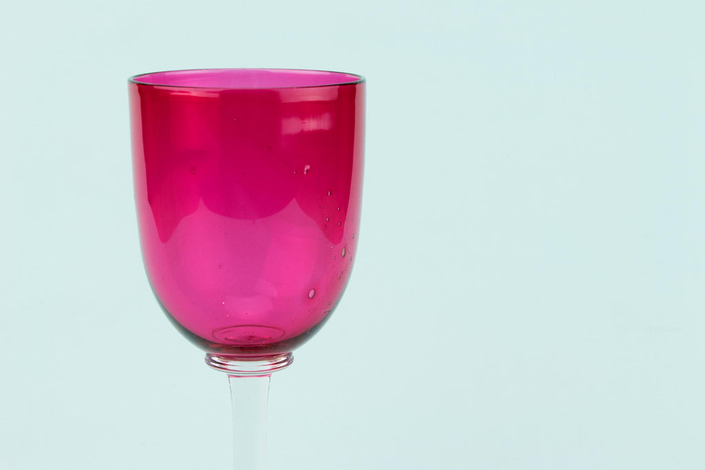 Set Of 6 Cranberry Red Wine Glasses, English 19th Century