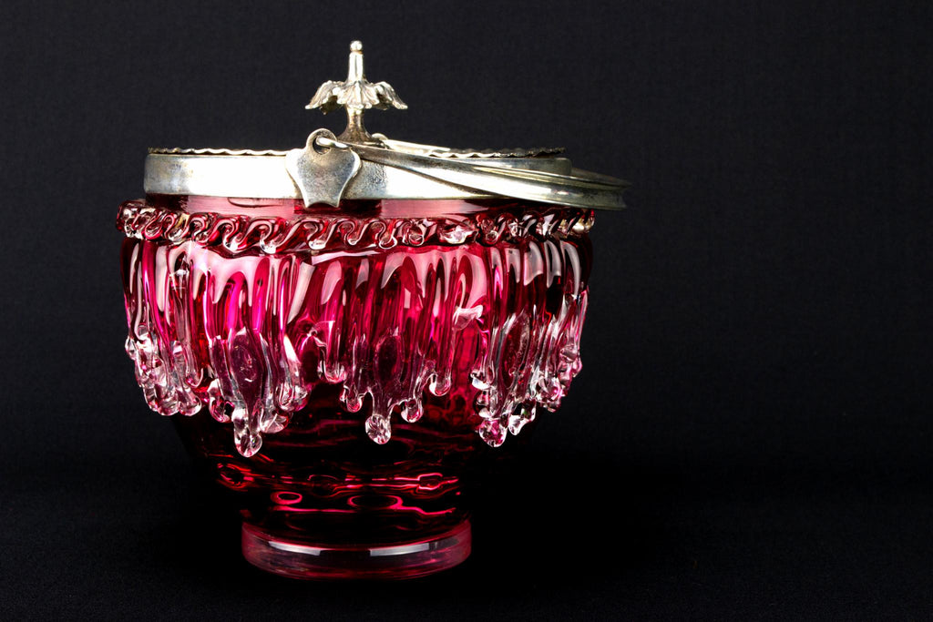 Cranberry Red Glass Ice Bucket, English Circa 1900