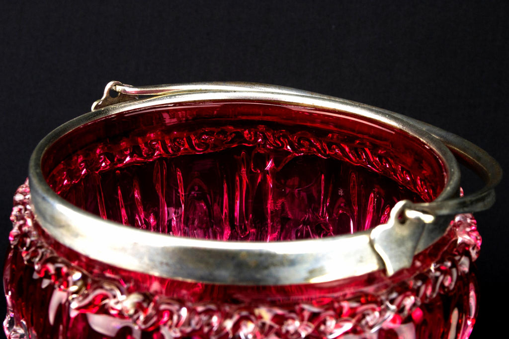 Cranberry Red Glass Ice Bucket, English Circa 1900
