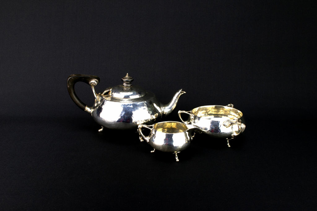 Sterling Silver Art Nouveau Tea Set Trio, English 1908
