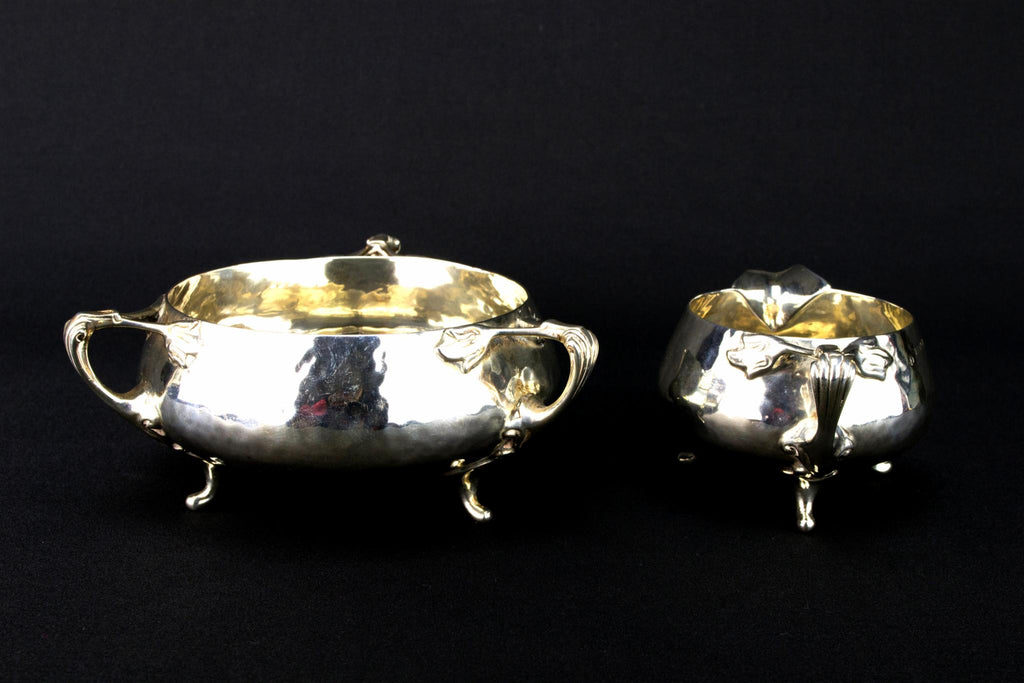 Sterling Silver Art Nouveau Tea Set Trio, English 1908