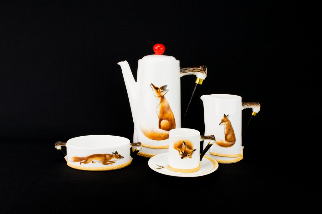 Royal Doulton Fox Coffee Set for 6, English Mid 20th Century