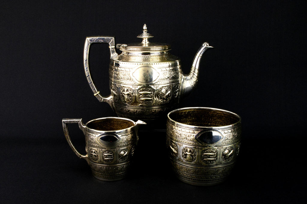 Silver Plated Zodiac Tea Set, English Late 19th Century