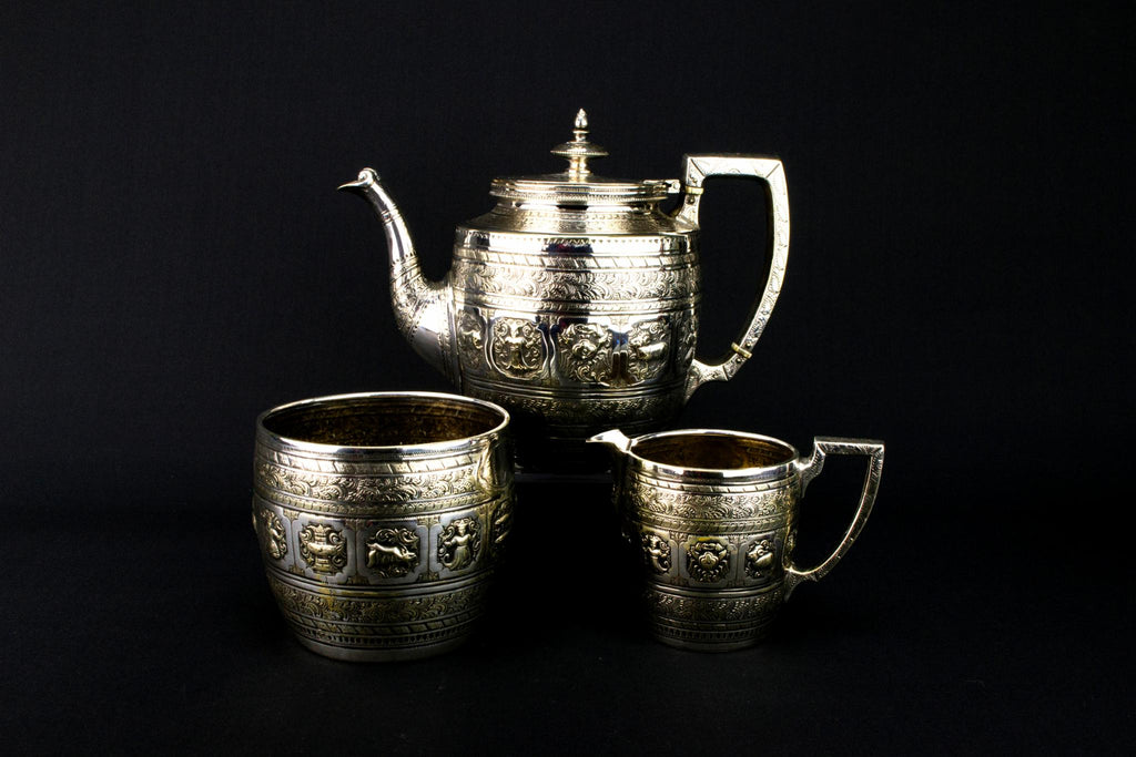 Silver Plated Zodiac Tea Set, English Late 19th Century