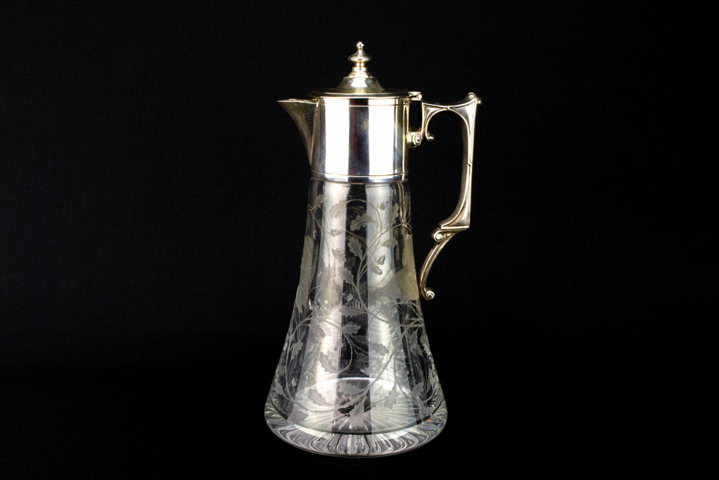 Sterling Silver & Glass Wine Carafe, English 2000