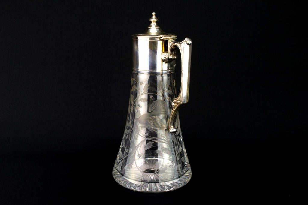 Sterling Silver & Glass Wine Carafe, English 2000