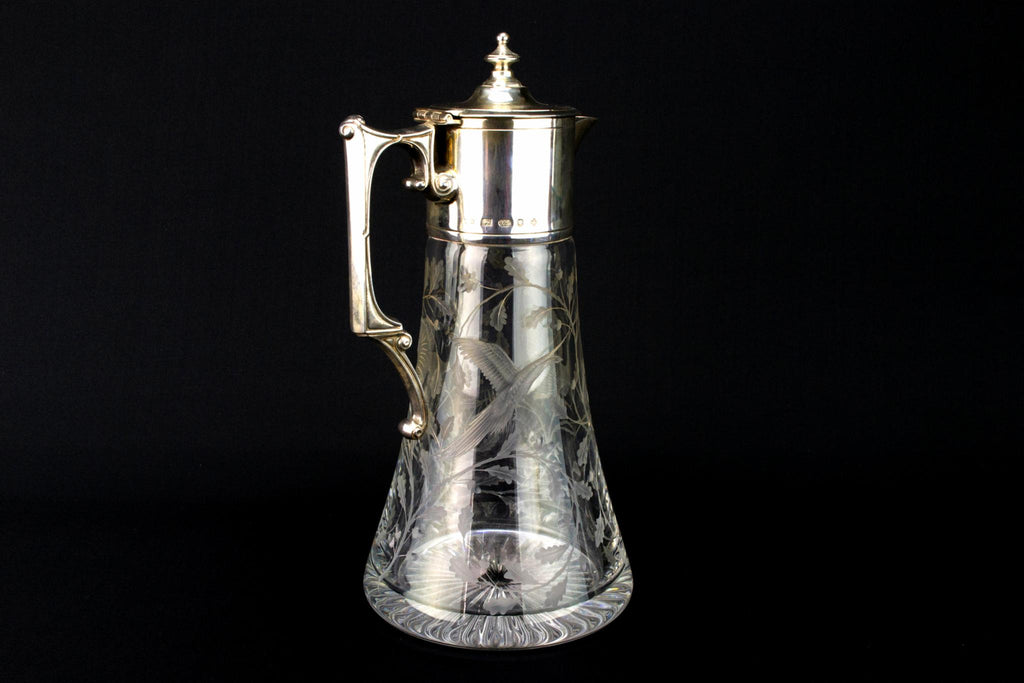 Sterling Silver & Glass Wine Carafe, English 2000