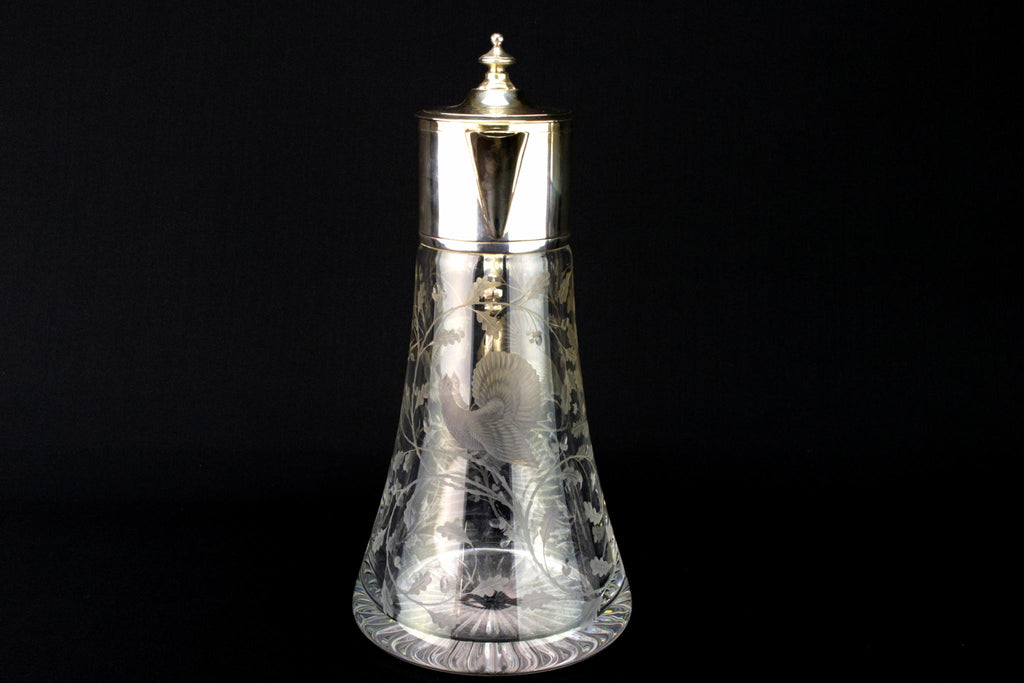 Sterling Silver & Glass Wine Carafe, English 2000