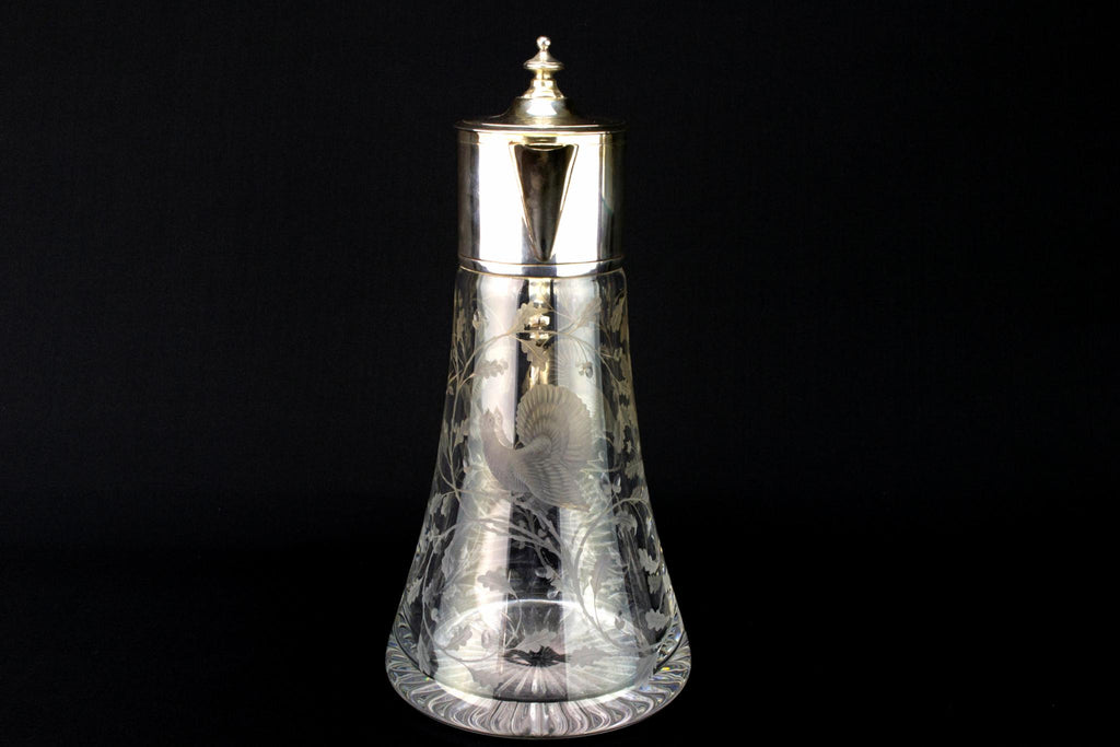 Sterling Silver & Glass Wine Carafe, English 2000