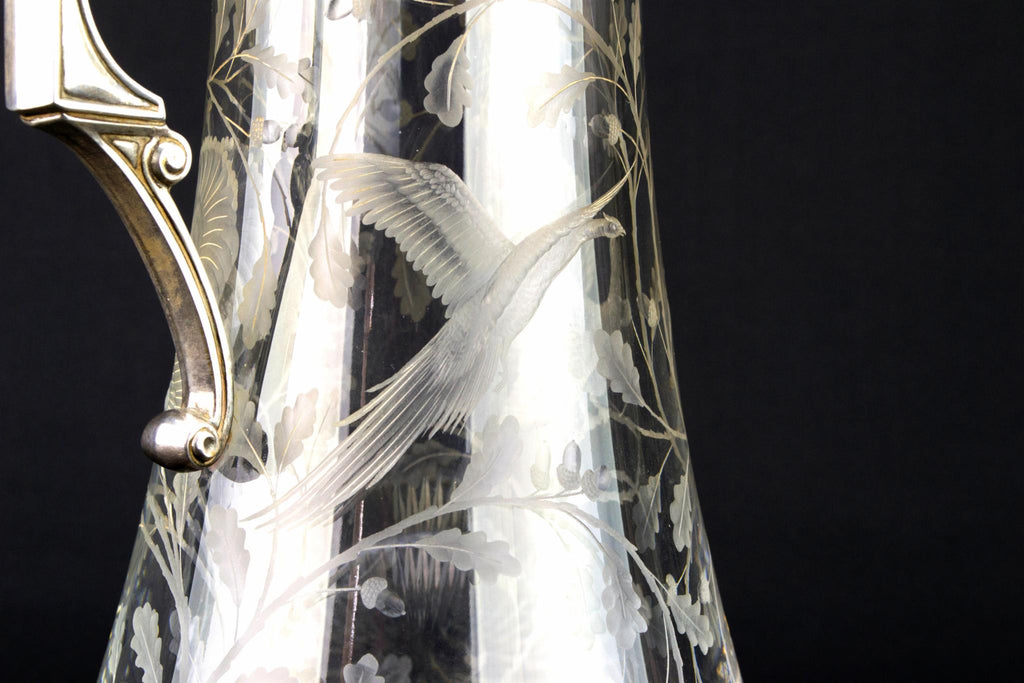 Sterling Silver & Glass Wine Carafe, English 2000