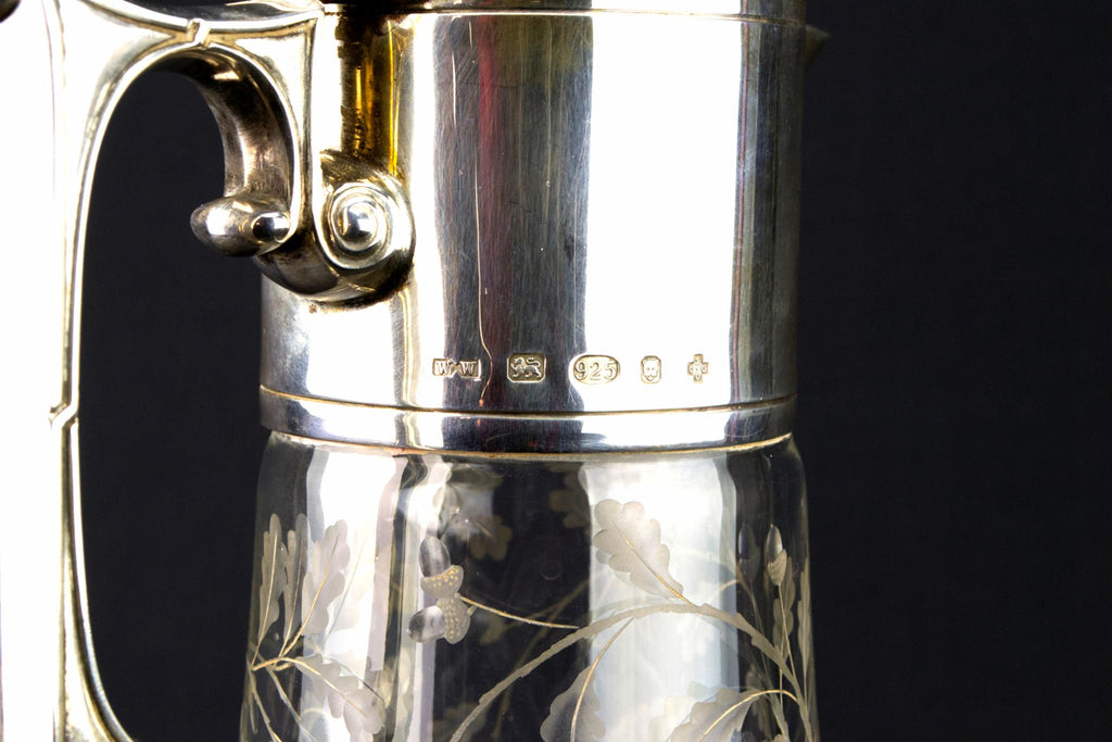 Sterling Silver & Glass Wine Carafe, English 2000