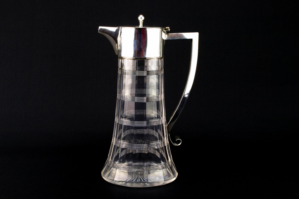 Cut Glass Sterling Silver Wine Carafe, English 1902