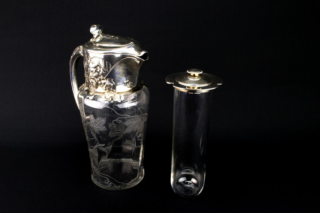 Art Nouveau Glass Carafe, French Circa 1900