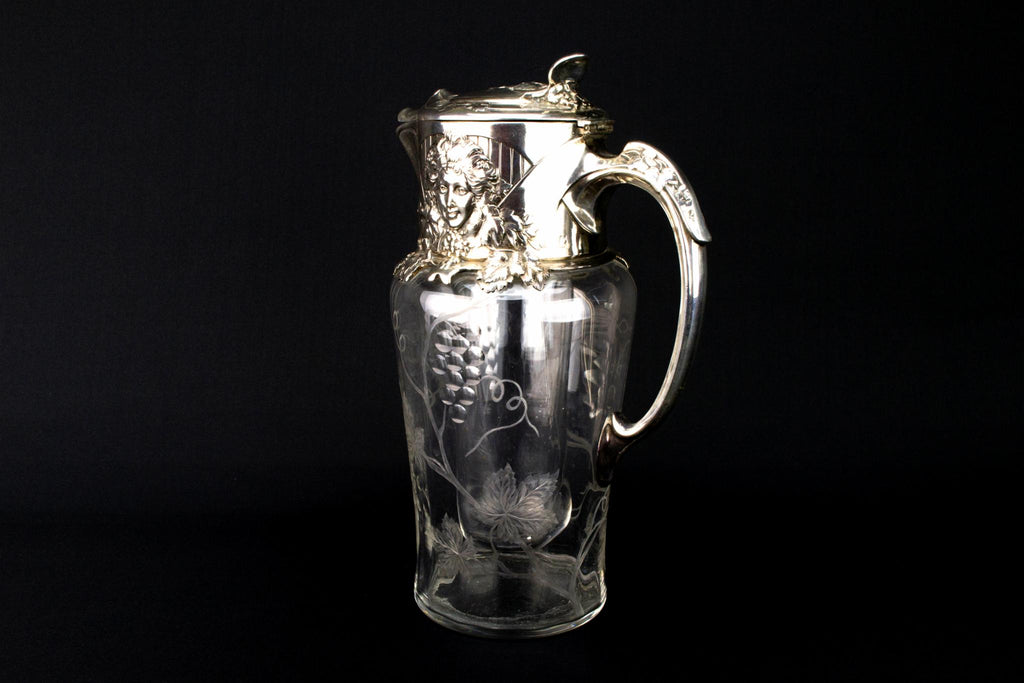 Art Nouveau Glass Carafe, French Circa 1900