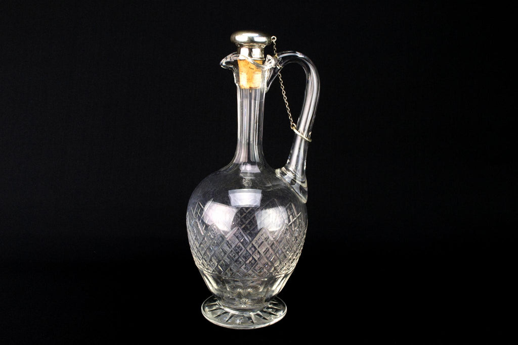 Cut Glass & Silver Wine Carafe, English 1908