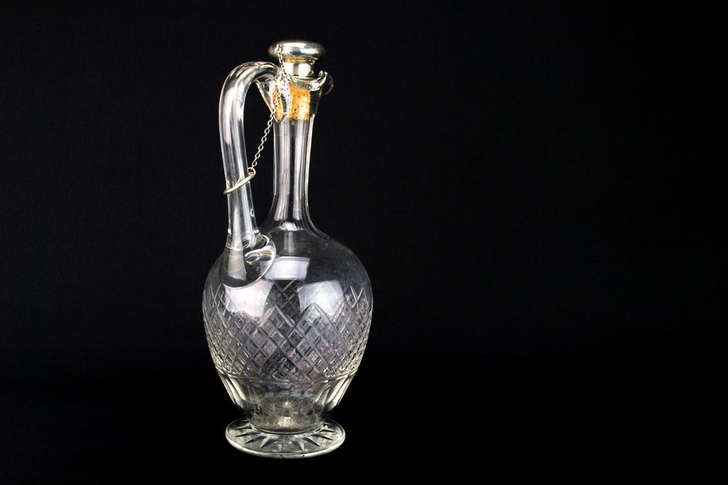 Cut Glass & Silver Wine Carafe, English 1908
