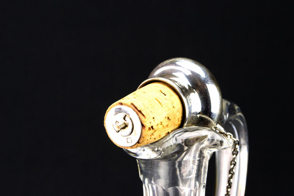 Cut Glass & Silver Wine Carafe, English 1908