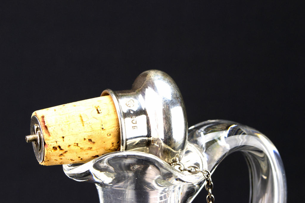 Cut Glass & Silver Wine Carafe, English 1908