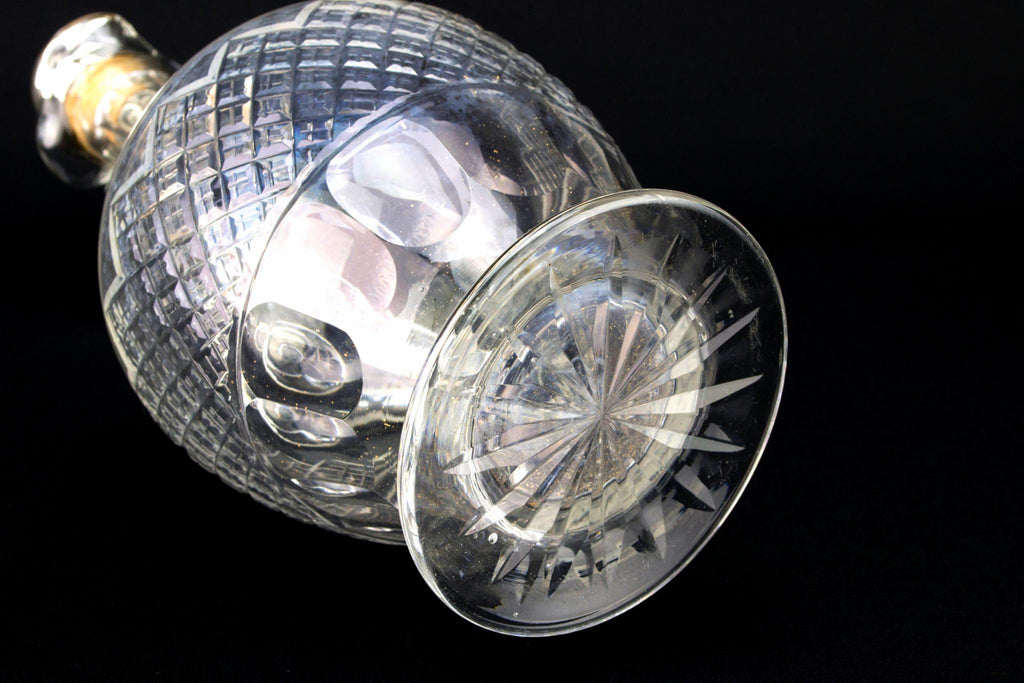 Cut Glass & Silver Wine Carafe, English 1908