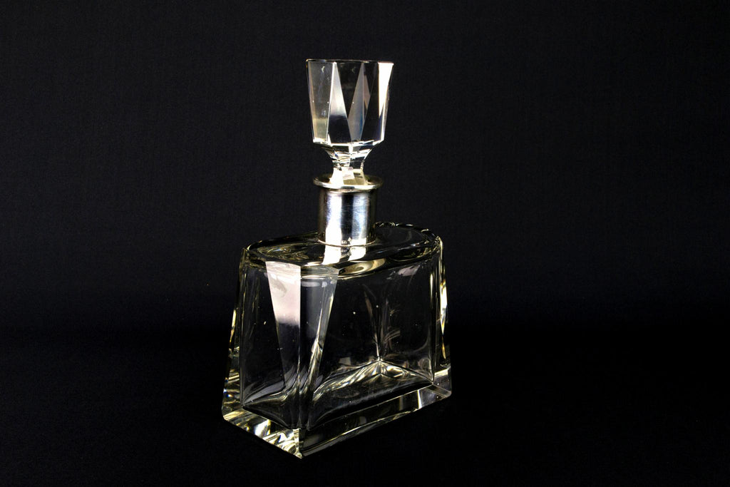 Art Deco Cut Glass & Silver Whisky Decanter, German 1920s