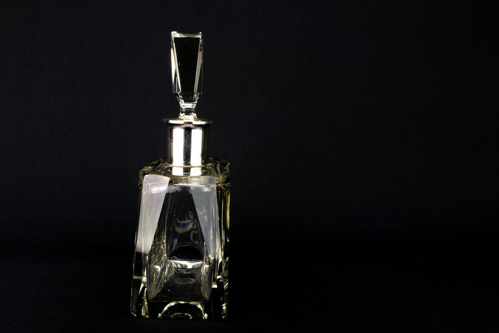 Art Deco Cut Glass & Silver Whisky Decanter, German 1920s