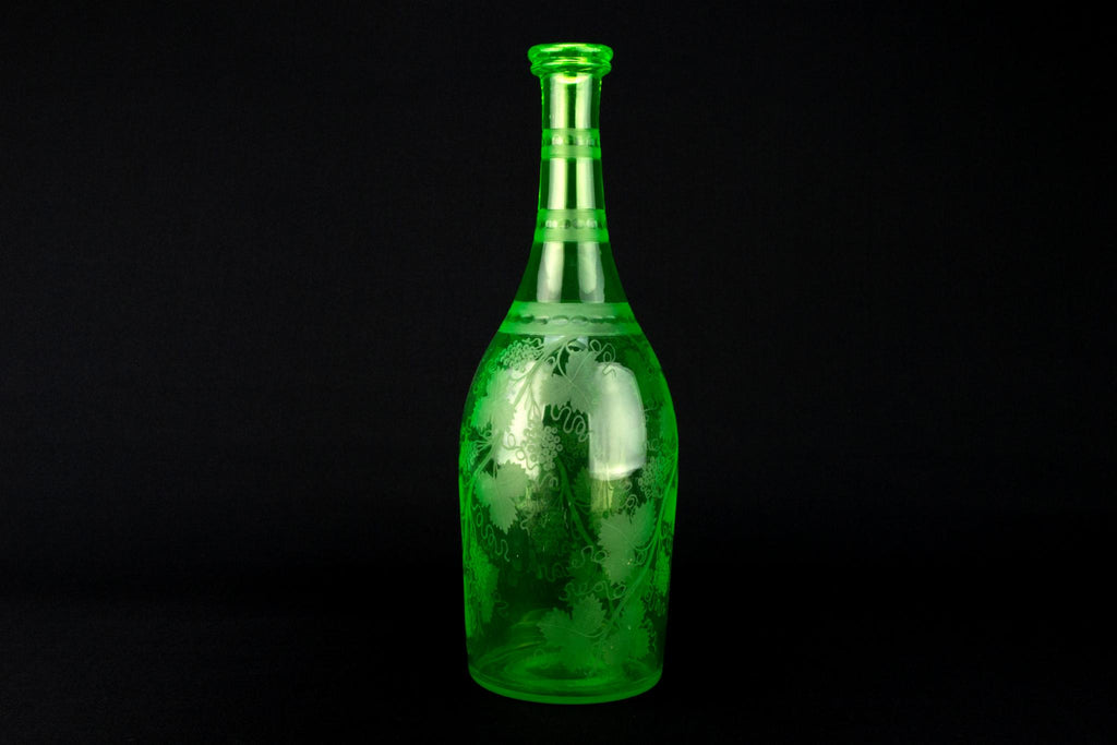 Green Glass Wine Decanter, English 19th Century