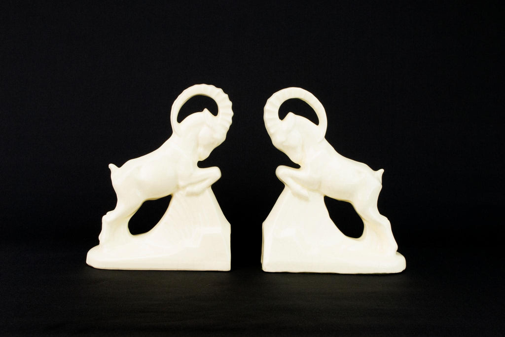 Two Art Deco Ibex Bookends, English 1930s