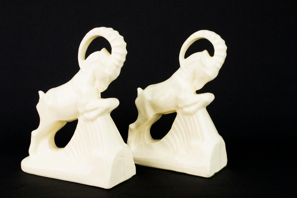 Two Art Deco Ibex Bookends, English 1930s