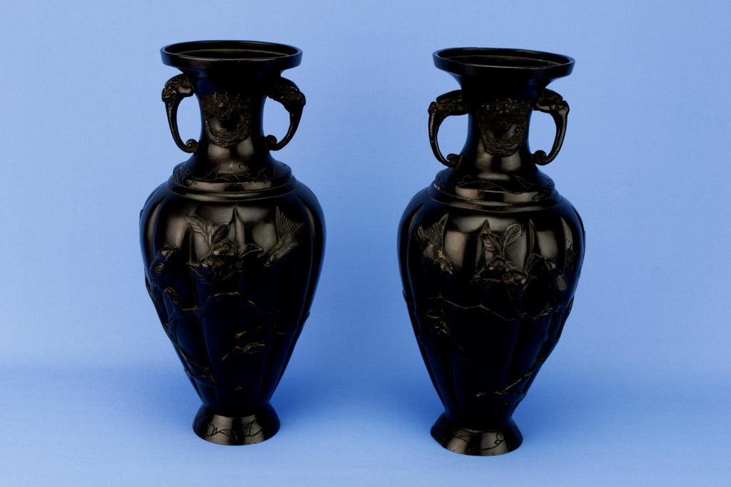 2 Bronze Baluster Vases, Japanese 19th Century