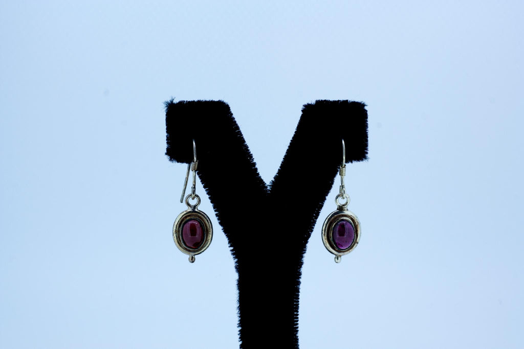 Sterling Silver & Red Garnet Earrings