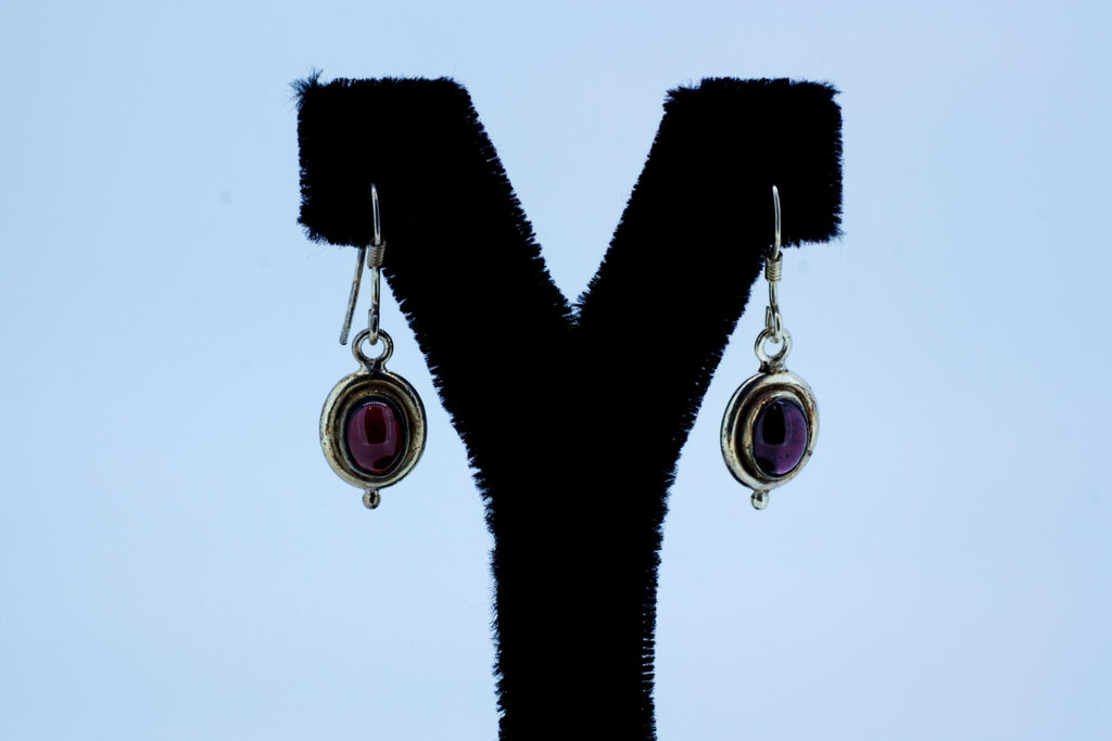 Sterling Silver & Red Garnet Earrings