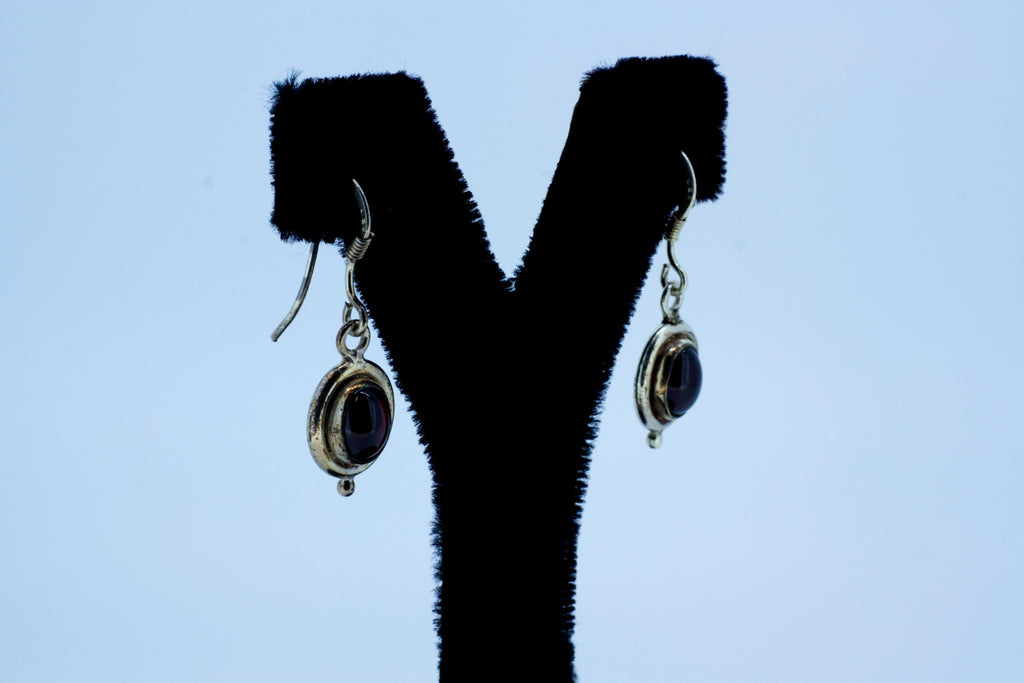 Sterling Silver & Red Garnet Earrings