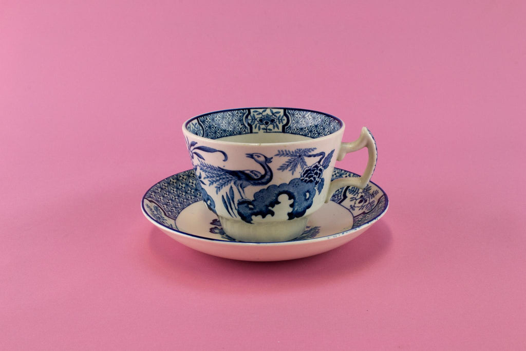 Large Blue & White Yuan Tea Cup and Saucer, English 1910s