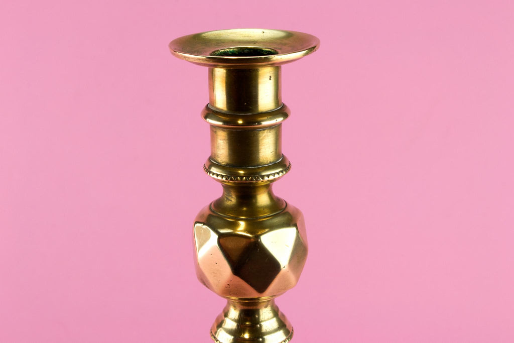 Pair Of Brass Medium Candlesticks, English 19th Century