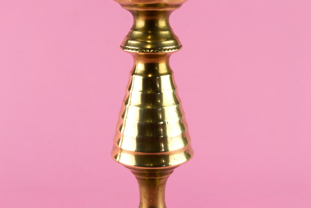 Pair Of Brass Medium Candlesticks, English 19th Century