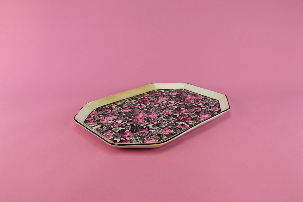 Black and Pink Roses Tray, English circa 1920