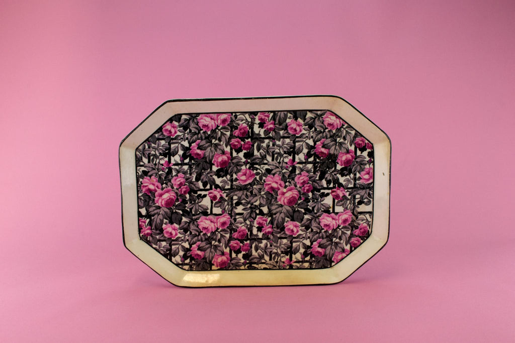 Black and Pink Roses Tray, English circa 1920