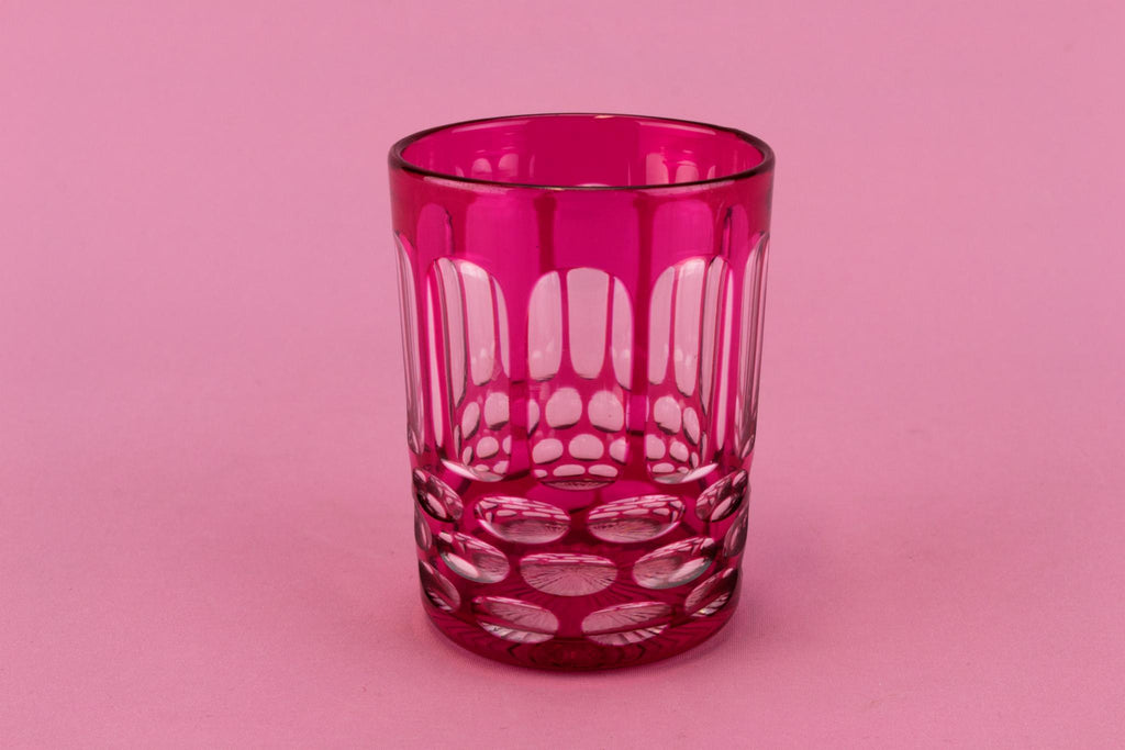 Cranberry Red Cut Glass Whisky Tumbler