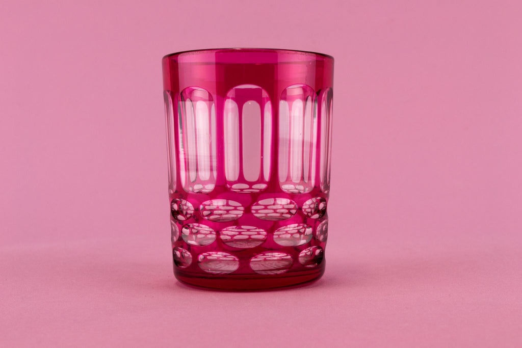 Cranberry Red Cut Glass Whisky Tumbler