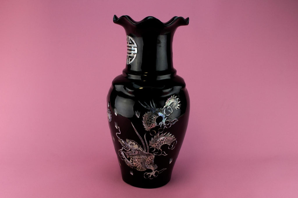 Black Dragon Mother of Pearl Vase
